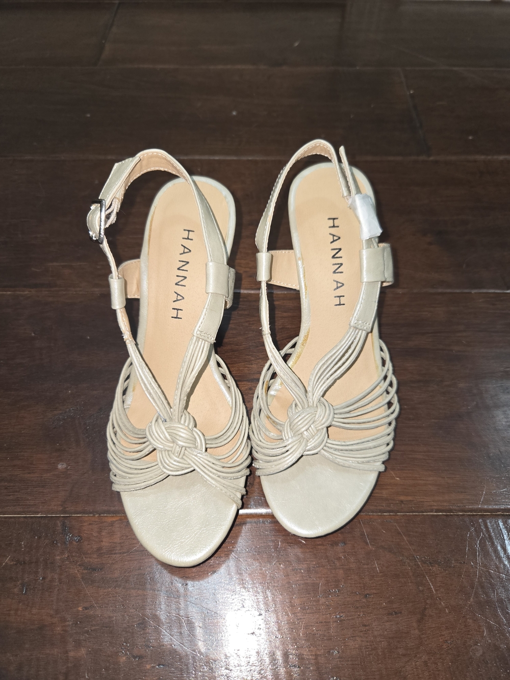 Hannah Neutral Knot-Front Slingback Sandals in Beige